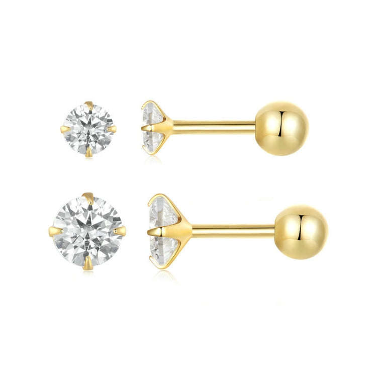 S925 Sterling Silver Platinum Plated Zircon Stud Earrings Jewelry, Color: Gold White Zirconia L