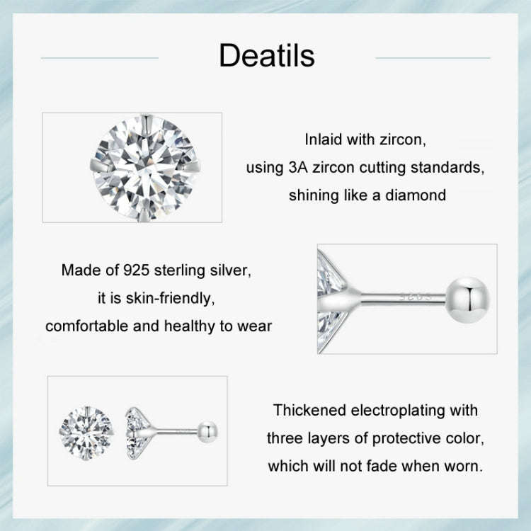 S925 Sterling Silver Platinum Plated Zircon Stud Earrings Jewelry, Color: Gold White Zirconia L