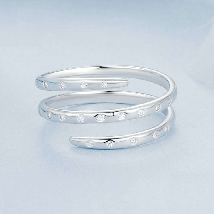S925 Sterling Silver Platinum-plated Wound Zircon Open Adjustable Plain Ring(BSR543-E)
