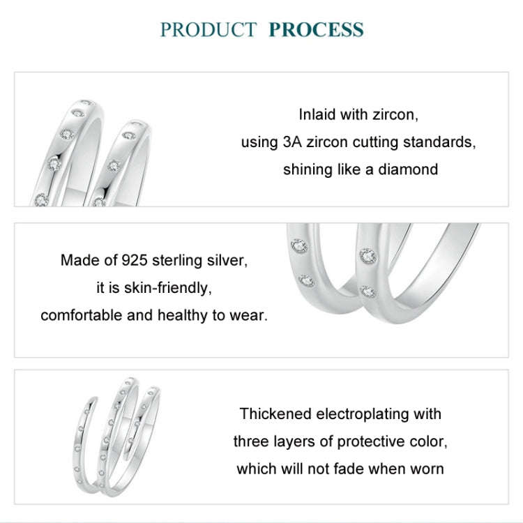 S925 Sterling Silver Platinum-plated Wound Zircon Open Adjustable Plain Ring(BSR543-E)