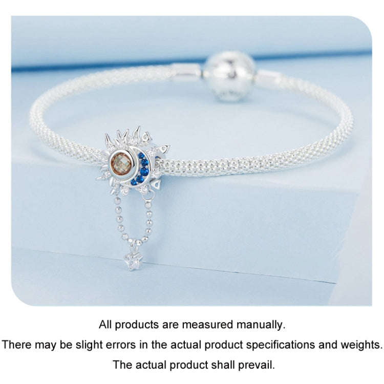 S925 Sterling Silver Platinum-plated Sun Moon Beaded DIY Pendant(BSC994)