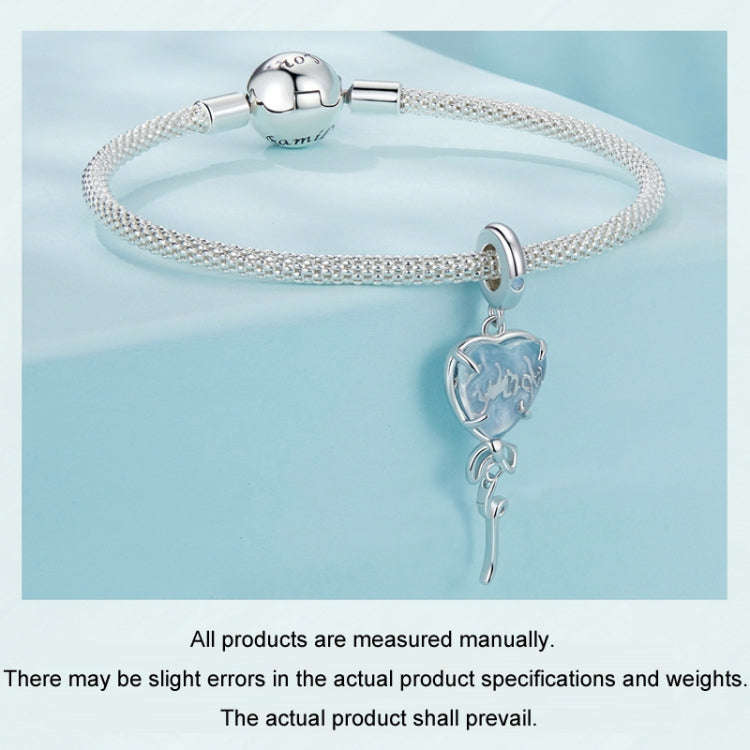 S925 Sterling Silver Nano Opal Blue Heart Balloon DIY Beads(SCC2744)