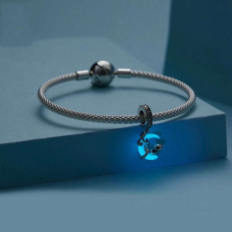 S925 Sterling Silver Luminous Cute Moon Cat DIY Pendant Beads(SCC2747)