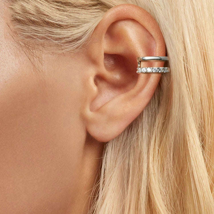 S925 Sterling Silver Zircon Double Layer Single Ear Bone Clip Earrings(BSE964)