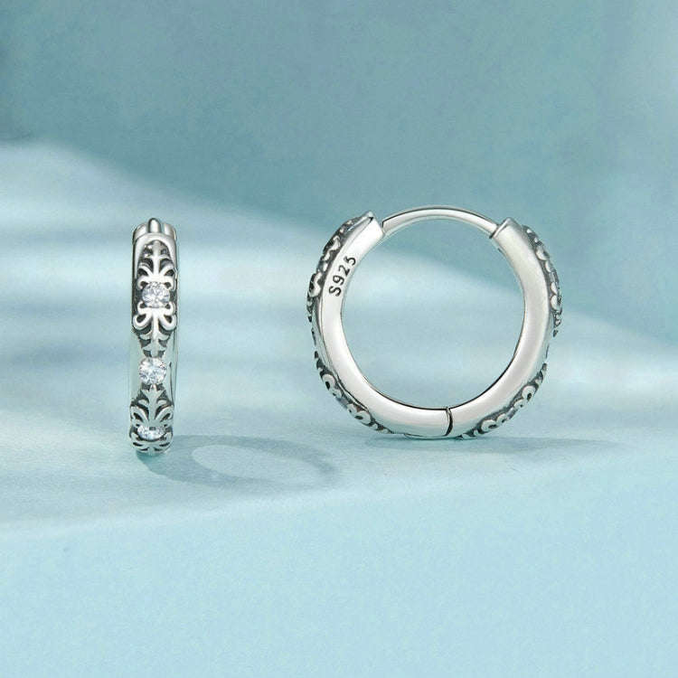 S925 Sterling Silver Retro Pattern Women Earrings(SCE1701)