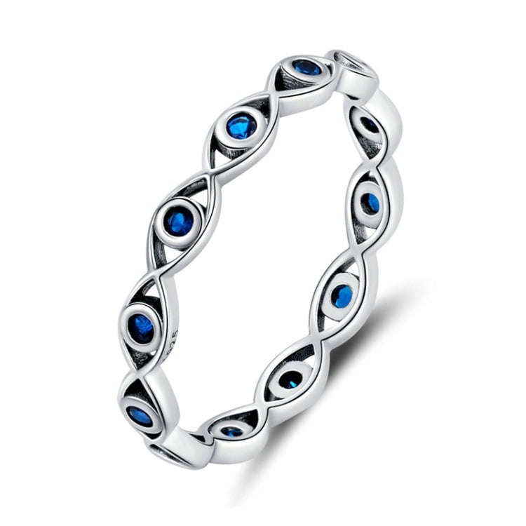 Zircon Lucky Eye Sterling Silver S925 Ring, Size: No.9(Oxidized Silver)