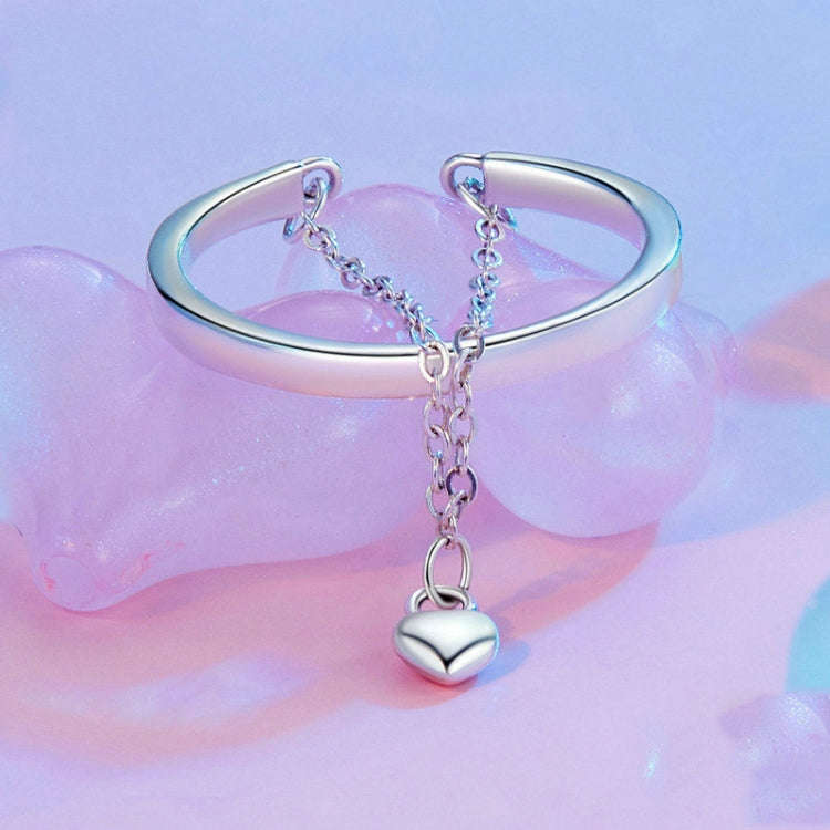 S925 Sterling Silver Love Chain Open Adjustable Ring(SCR1004-E)