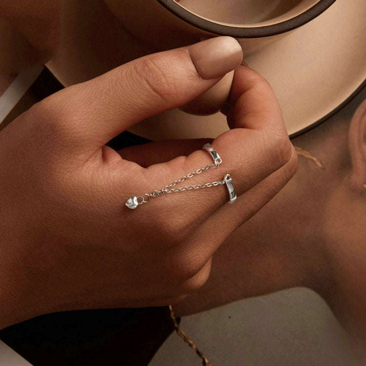 S925 Sterling Silver Love Chain Open Adjustable Ring(SCR1004-E)