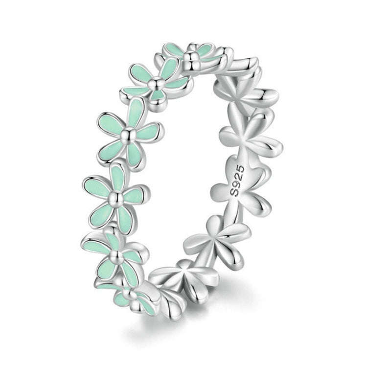 S925 Sterling Silver Oil Dripping Flower Arrangement Ring, Size: No. 5(SCR931-GN Green)