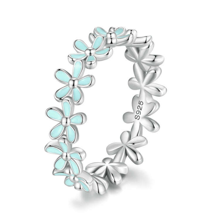 S925 Sterling Silver Oil Dripping Flower Arrangement Ring, Size: No. 6(SCR931 Blue)