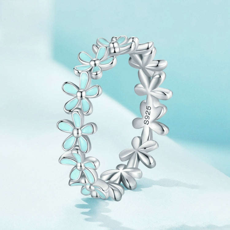 S925 Sterling Silver Oil Dripping Flower Arrangement Ring, Size: No. 9(SCR931 Blue)