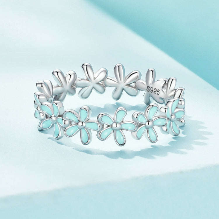 S925 Sterling Silver Oil Dripping Flower Arrangement Ring, Size: No. 9(SCR931 Blue)
