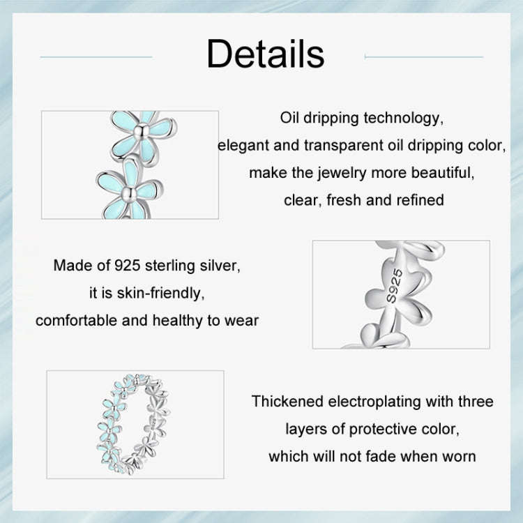 S925 Sterling Silver Oil Dripping Flower Arrangement Ring, Size: No. 9(SCR931 Blue)