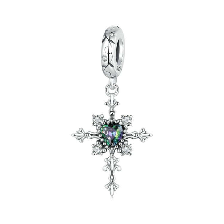 S925 Sterling Silver Vintage Cross Love DIY Pendant Beads(BSC970)