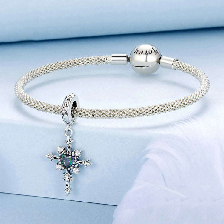S925 Sterling Silver Vintage Cross Love DIY Pendant Beads(BSC970)
