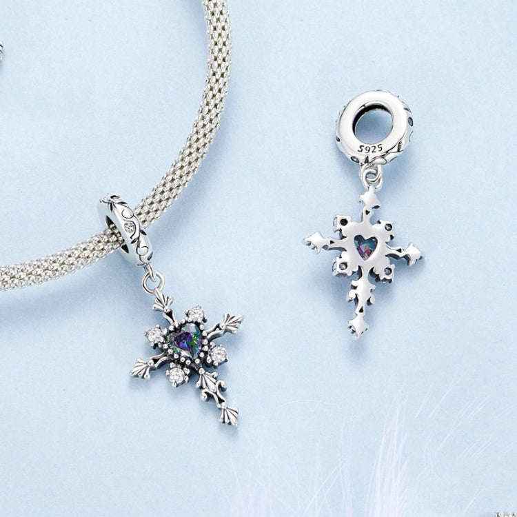 S925 Sterling Silver Vintage Cross Love DIY Pendant Beads(BSC970)