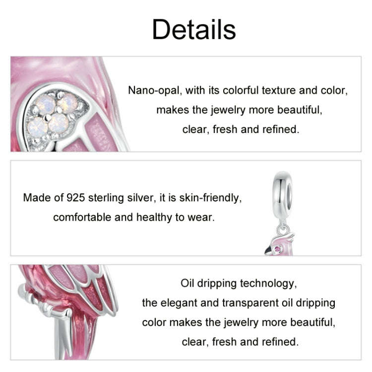 S925 Sterling Silver Platinum-plated Pink Gradient Parrot Jewelry Pendant(BSC971)