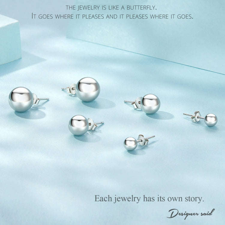 S925 Sterling Silver Platinum Plated Spherical Women Earrings, Size: S