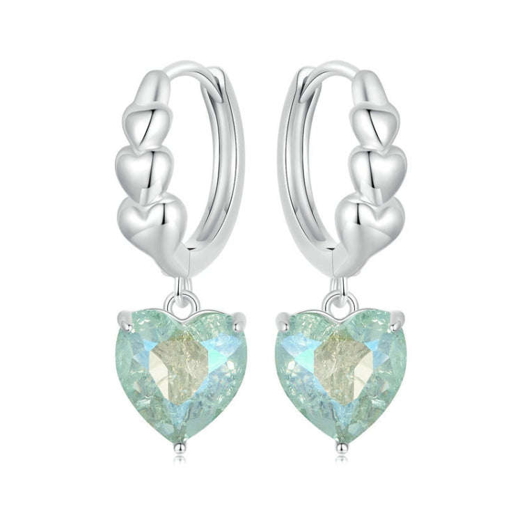 S925 Sterling Silver Blue Green Ice Zirconium Heart Shaped Women Earrings(SCE1706)