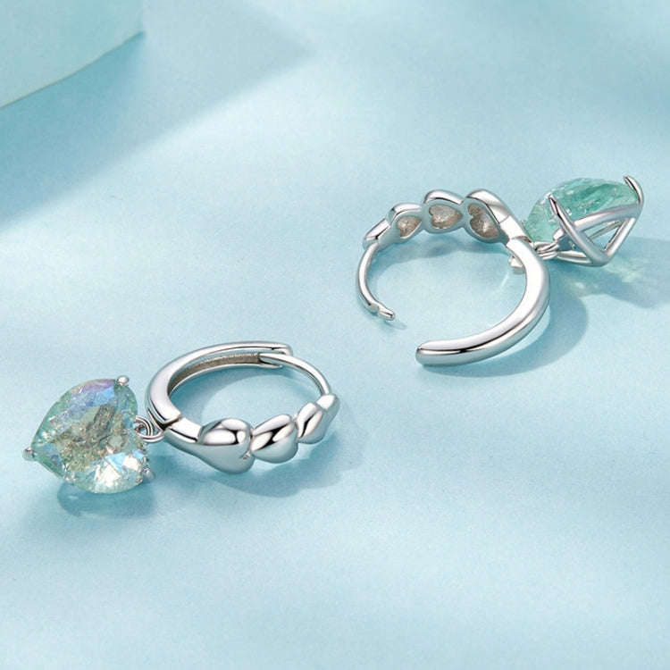 S925 Sterling Silver Blue Green Ice Zirconium Heart Shaped Women Earrings(SCE1706)