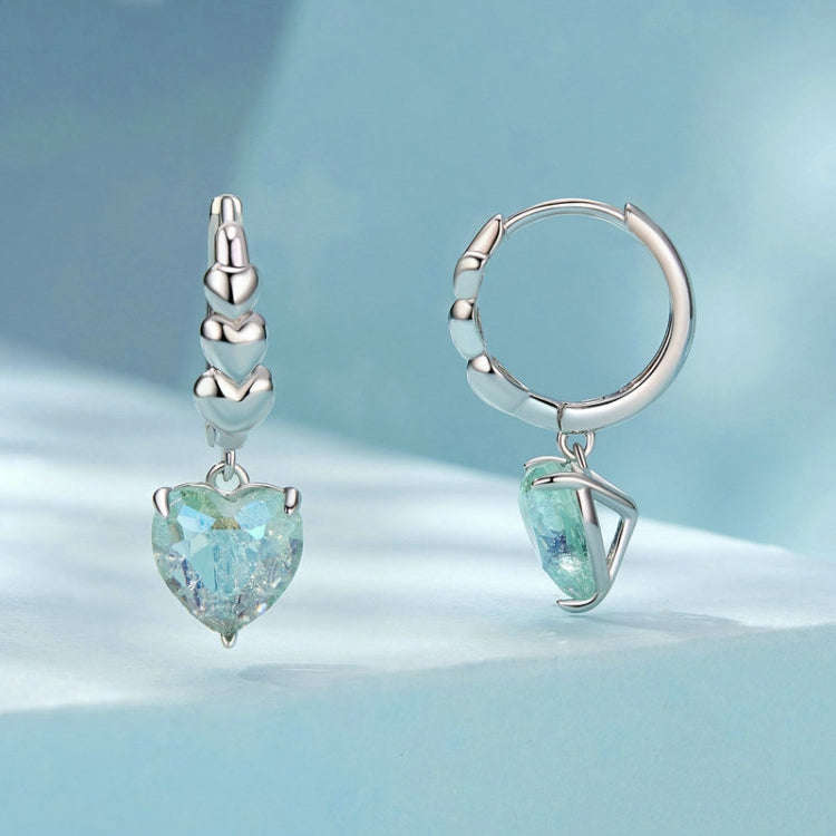 S925 Sterling Silver Blue Green Ice Zirconium Heart Shaped Women Earrings(SCE1706)