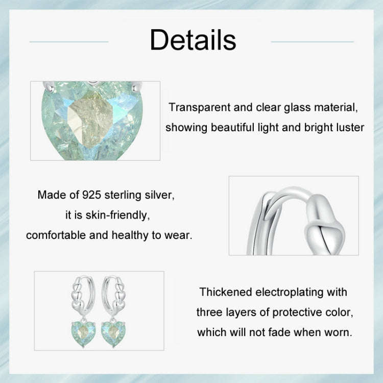 S925 Sterling Silver Blue Green Ice Zirconium Heart Shaped Women Earrings(SCE1706)