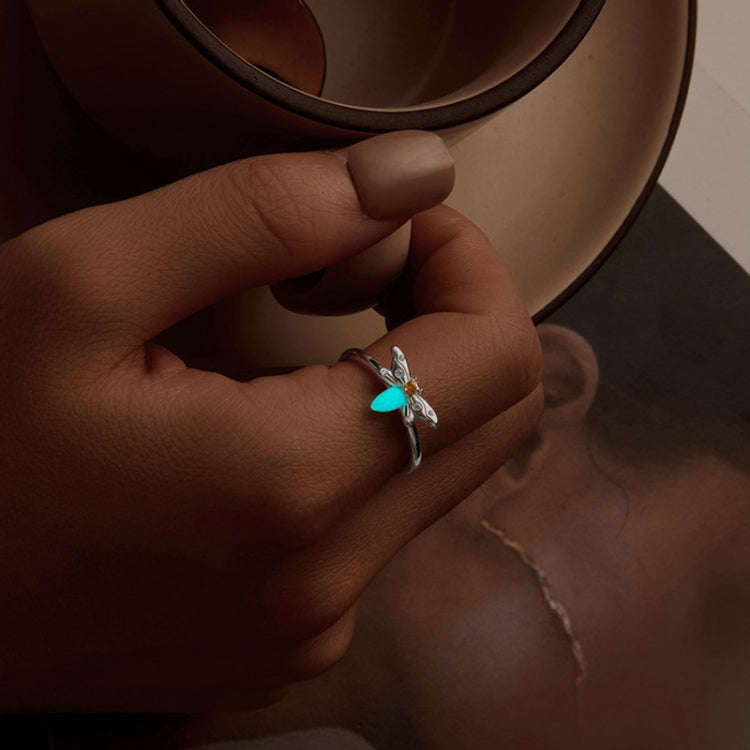 S925 Platinum-plated Sterling Silver Luminous Bee Open Adjustable Ring(BSR521-E)