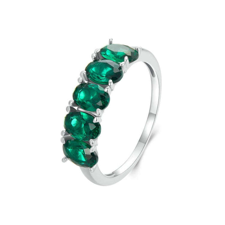 S925 Sterling Silver Luxury Alphabet Green Zirconia Women Ring, Size: No.8(BSR522)