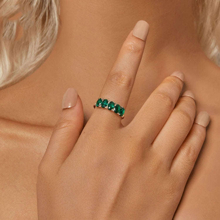 S925 Sterling Silver Luxury Alphabet Green Zirconia Women Ring, Size: No.8(BSR522)