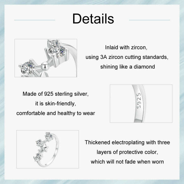 S925 Sterling Silver Big Dipper Ring Star Female Ring, Size: No.8(SCR1005)