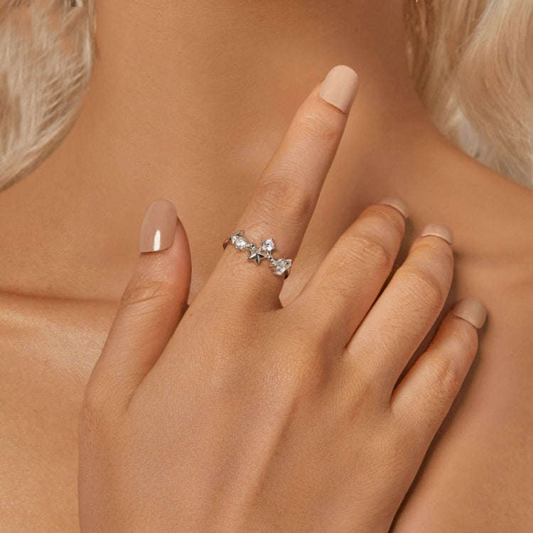 S925 Sterling Silver Big Dipper Ring Star Female Ring, Size: No.6(SCR1005)