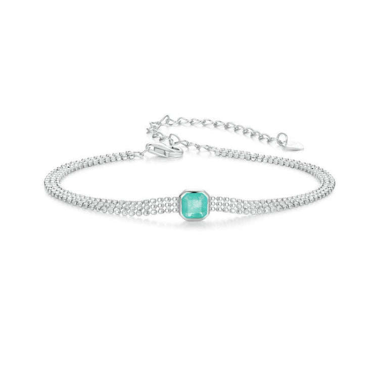 S925 Sterling Silver Ice Flower Transparent Blue-green Zircon Bracelet(BSB157)
