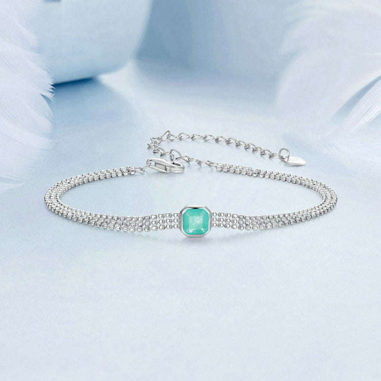 S925 Sterling Silver Ice Flower Transparent Blue-green Zircon Bracelet(BSB157)