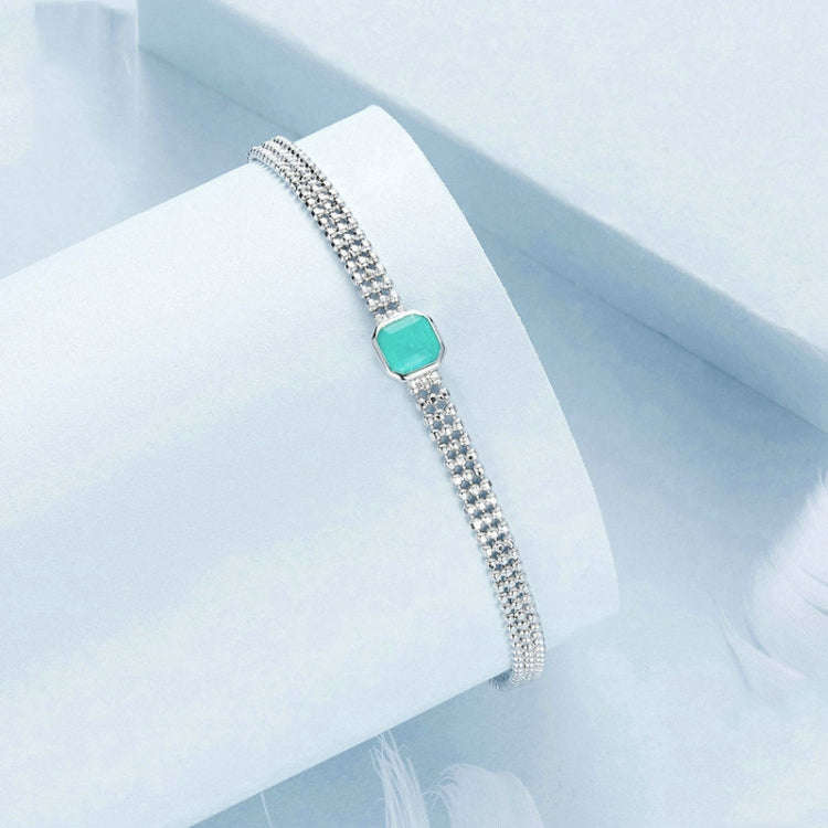 S925 Sterling Silver Ice Flower Transparent Blue-green Zircon Bracelet(BSB157)