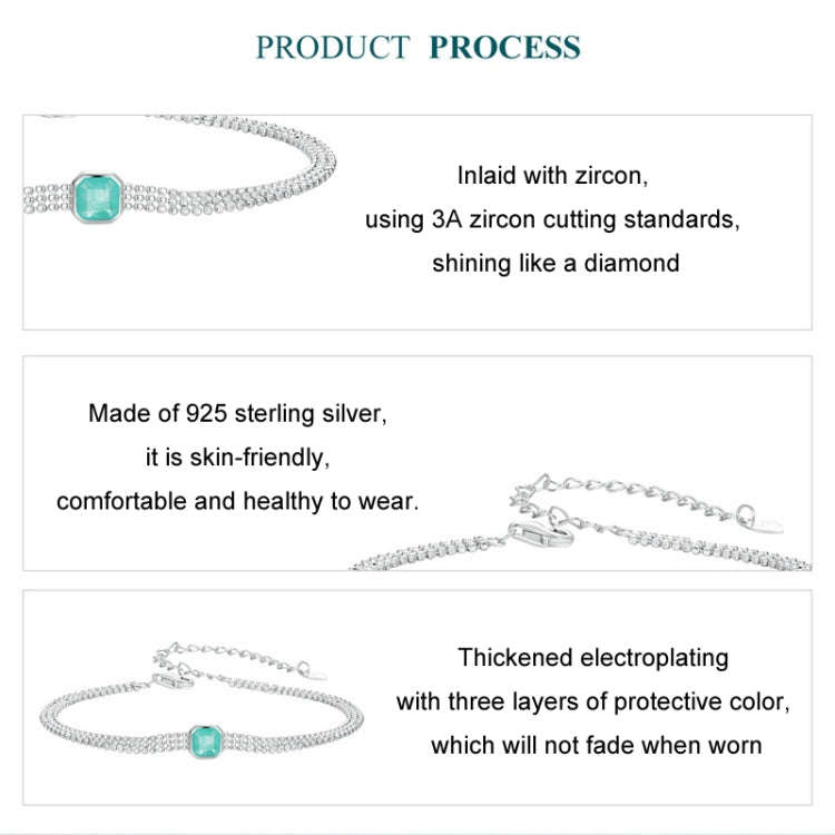 S925 Sterling Silver Ice Flower Transparent Blue-green Zircon Bracelet(BSB157)