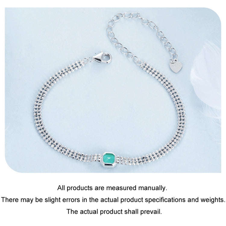 S925 Sterling Silver Ice Flower Transparent Blue-green Zircon Bracelet(BSB157)