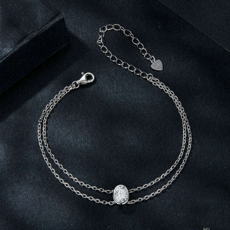 S925 Sterling Silver Platinum Plated Moissanite Double Layer Bracelet(MSB012)