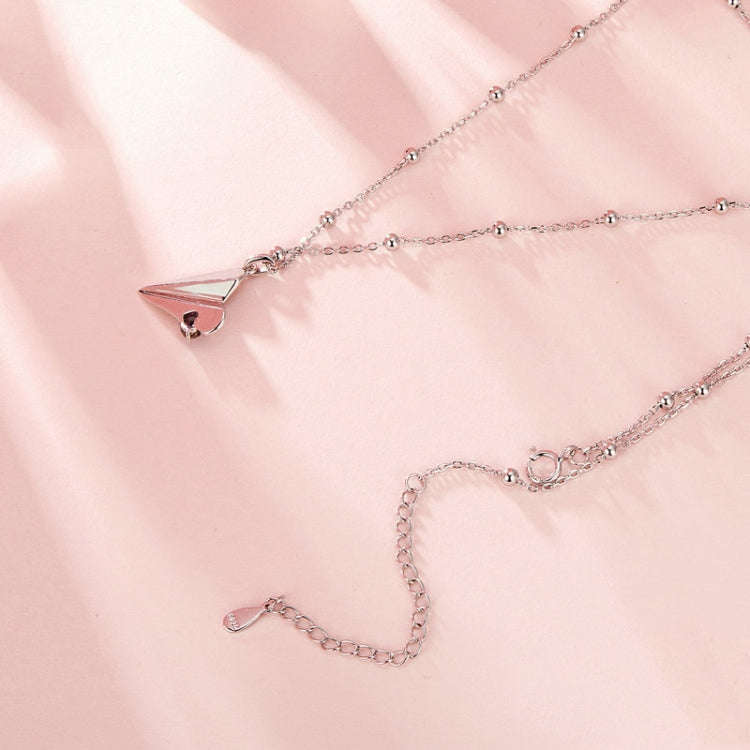 S925 Sterling Silver Paper Airplane Necklace Valentine Day Platinum-plated Jewelry(SCN516)