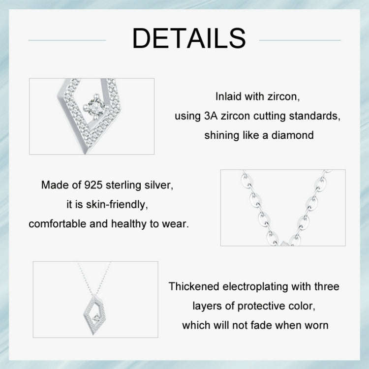 S925 Sterling Silver Platinum Plated Square Geometric Sparkling Necklace(SCN517)