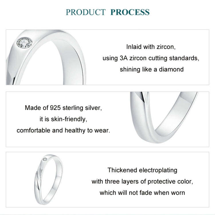 S925 Sterling Silver Platinum Plated Zircon Ring for Men and Women(No.8)