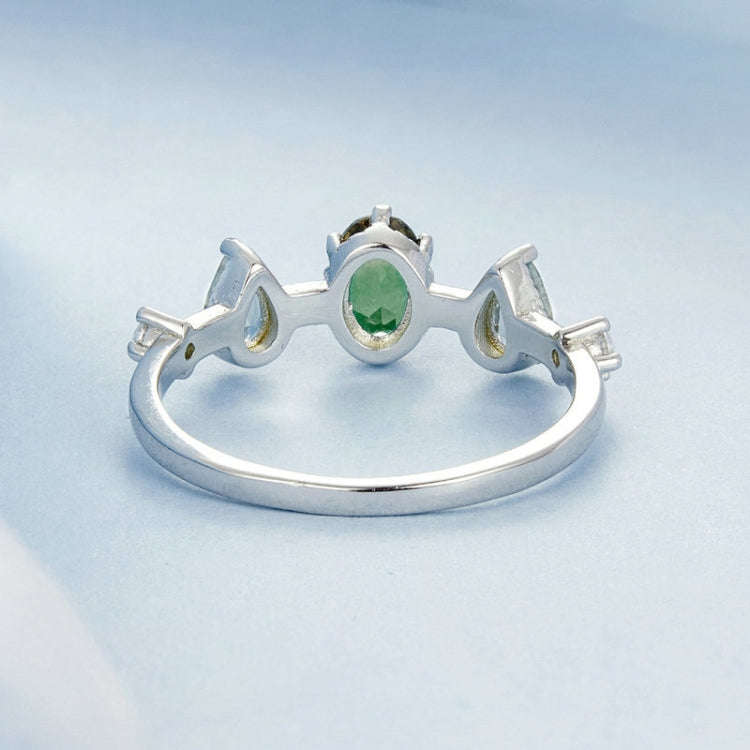 Sterling Silver S925 Zircon  Gradient Glass Tourmaline Ring(No.7)