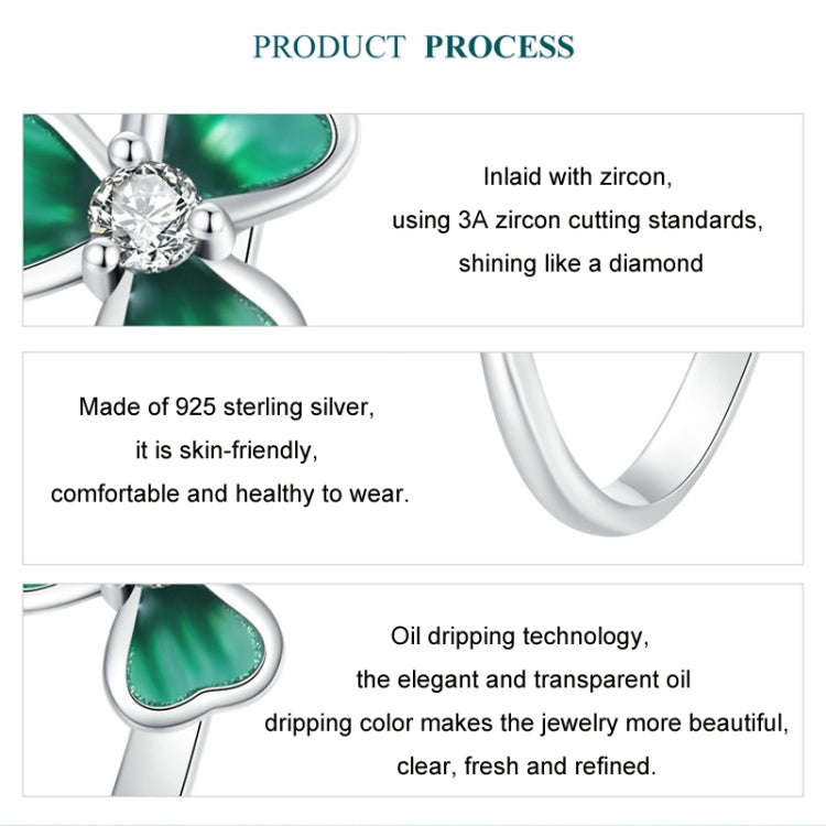 S925 Sterling Silver Platinum Plated Lucky Four-leaf Clover Open Adjustable Ring(BSR528-E)