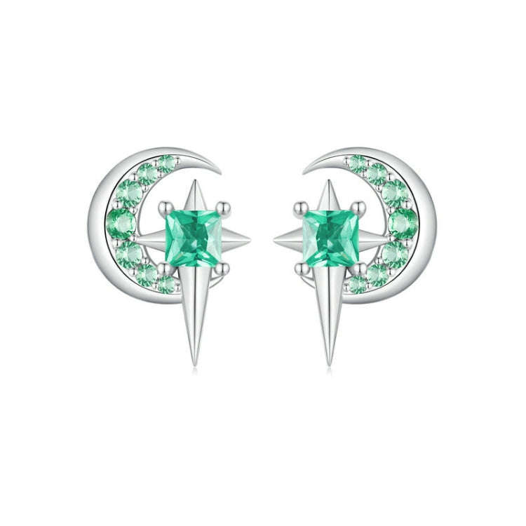 S925 Sterling Silver Platinum Plated Fresh Star Moon Earrings(BSE972)