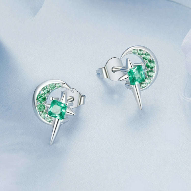 S925 Sterling Silver Platinum Plated Fresh Star Moon Earrings(BSE972)