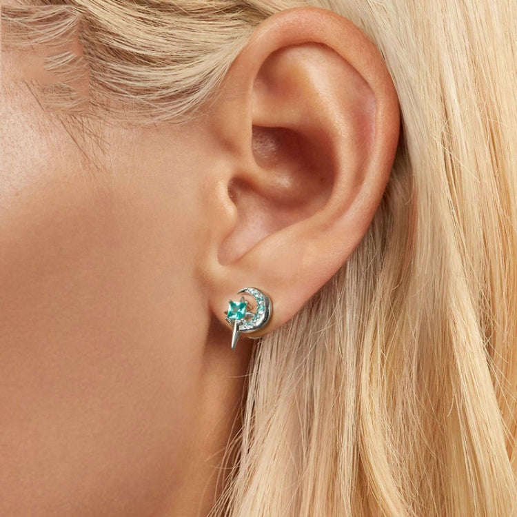 S925 Sterling Silver Platinum Plated Fresh Star Moon Earrings(BSE972)
