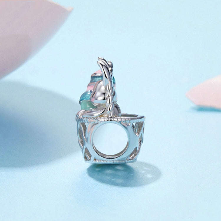 S925 Sterling Silver Easter Basket Egg Rabbit DIY Beads(BSC997)