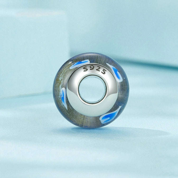 S925 Sterling Silver Heart Pattern Blue Glass DIY Beads(SCC2736)
