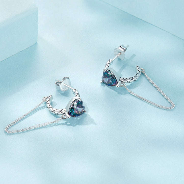 S925 Sterling Silver Platinum-plated Heart-shaped Long Tassel Earrings(SCE1728)
