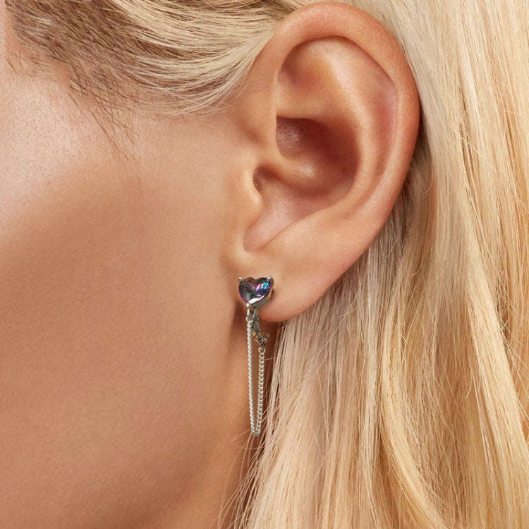 S925 Sterling Silver Platinum-plated Heart-shaped Long Tassel Earrings(SCE1728)