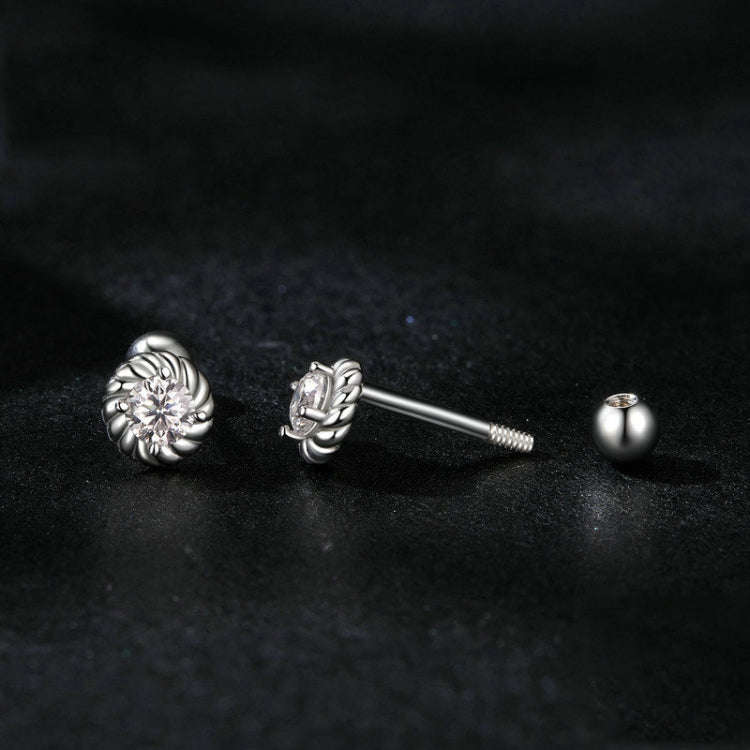 S925 Sterling Silver Threaded Round Moissanite Earrings(MSE053)